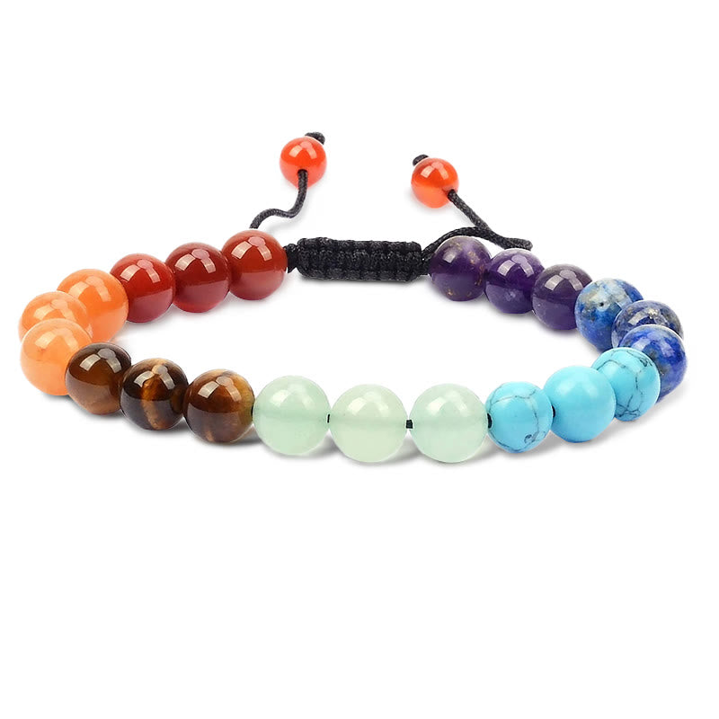 Buddha Stones Naturalna moc uzdrawiania Kamień szlachetny Kryształowe koraliki Unisex Regulowana bransoletka makrama - Koraliki 7-czakr - image 2