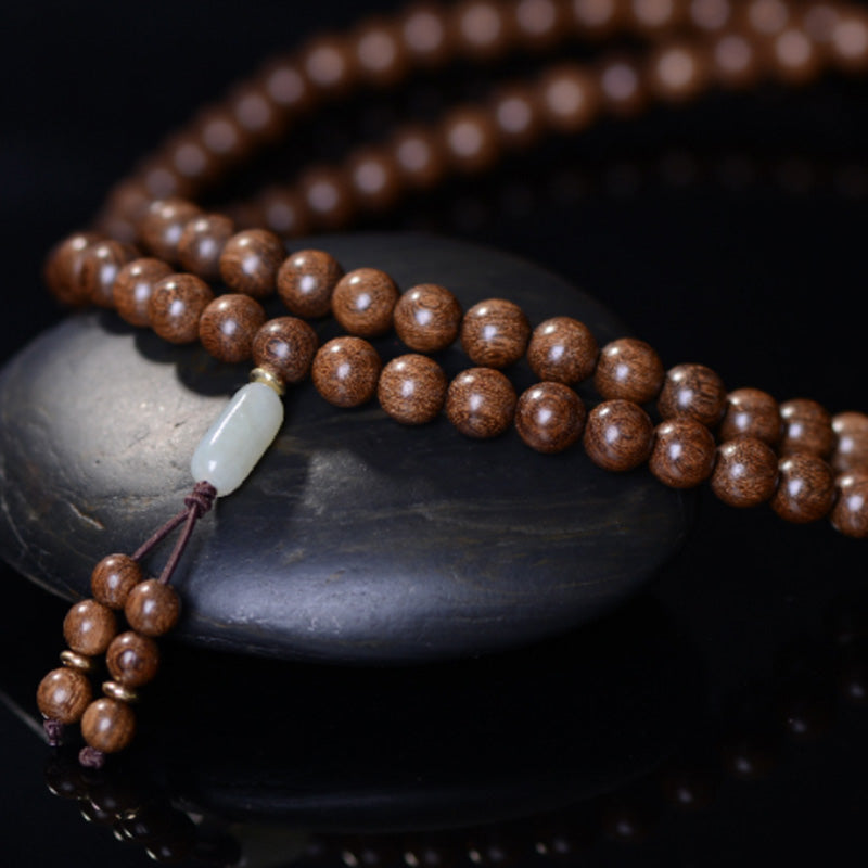 Buddha Stones 108 Mala Koraliki Rosewood Jade Calm Bransoletka