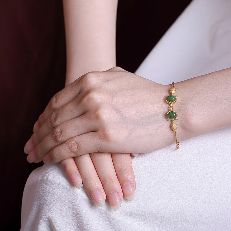 Buddha Stones 925 Srebro Sterling Naturalny Hetian Biały Jadeit Cyjan Jade Piękna Bransoletka Szczęścia Lisa