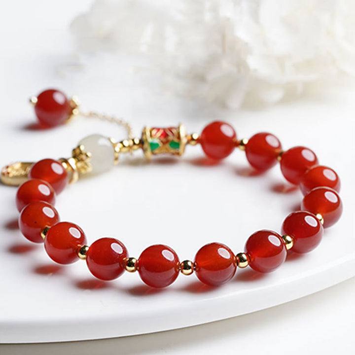 Buddha Stones Naturalny Czerwony Agat Hetian Jade Fu Charakter Pewność Bransoletka Charm