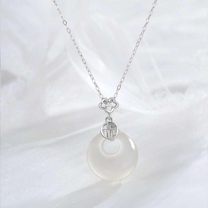 Buddha Stones 925 Srebro Sterling Biały Agat Fu Charakter Szczęście Szczęście Naszyjnik Wisiorek - Srebrny - image 4