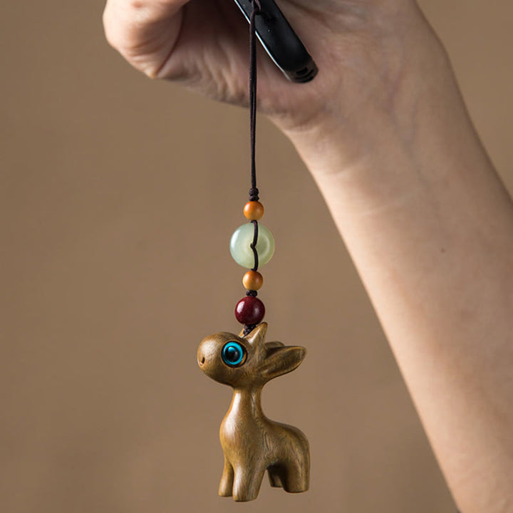 Buddha Stones Zielone drzewo sandałowe Drewno hebanowe Miniaturowy jeleń Pozytywny pokój Klamra Brelok Telefon Wiszący Dekoracja