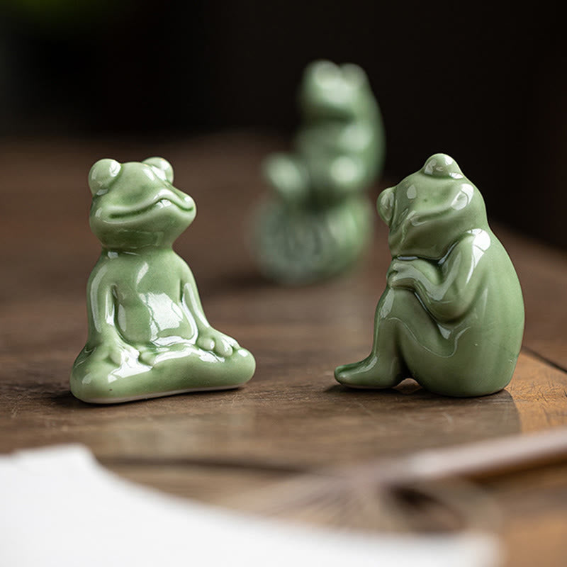 Buddha Stones Mini Mała Medytacja Lotos Spoczywająca Żaba Ceramiczna Bogactwo Szczęście Dom Herbata Figurka Dekoracja