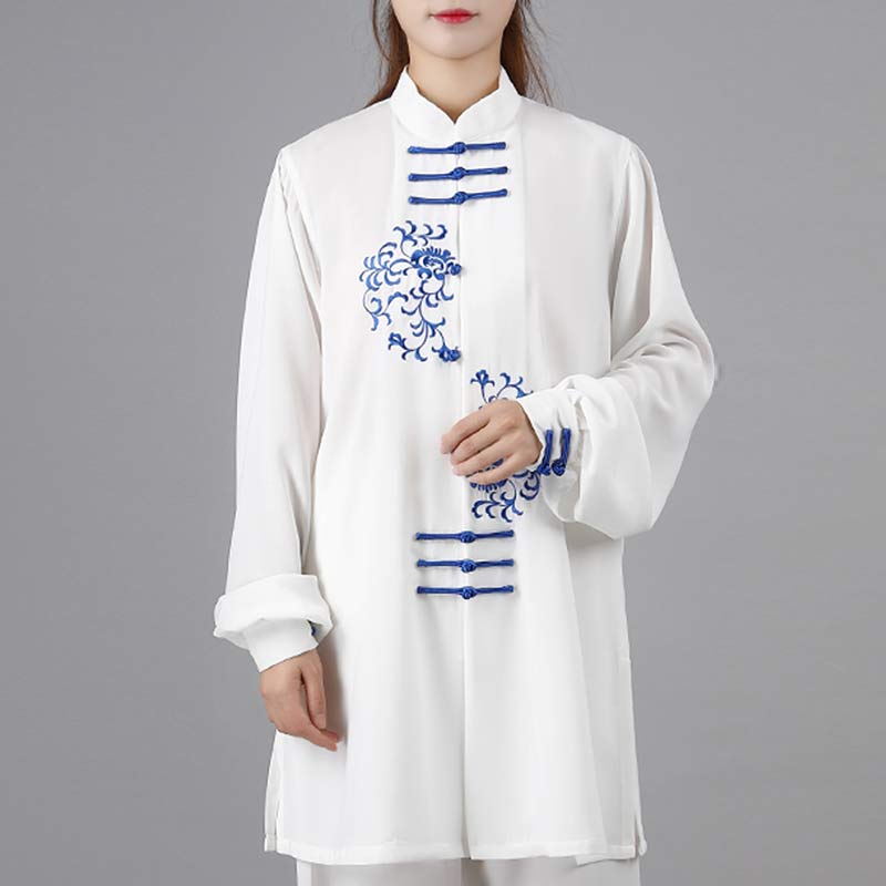 Buddha Stones Kwiat Haft Medytacja Modlitwa Duchowy Zen Tai Chi Qigong Praktyka Unisex Zestaw Ubrań - image 3