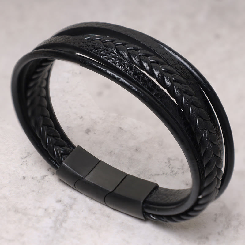 Bransoletka skórzana z Buddha Stones Natural Lava Rock Black Onyx Bead