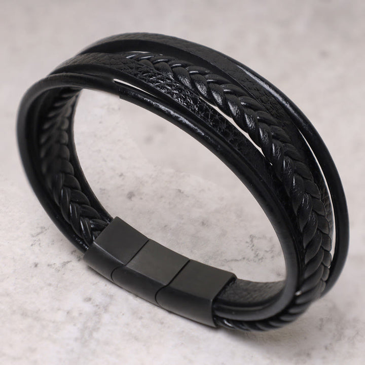 Bransoletka skórzana z Buddha Stones Natural Lava Rock Black Onyx Bead