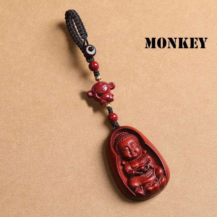 Buddha Stones Mały liść Czerwony Sandałowiec Budda Cynober Chiński Zodiak Amulet Ochrona Brelok
