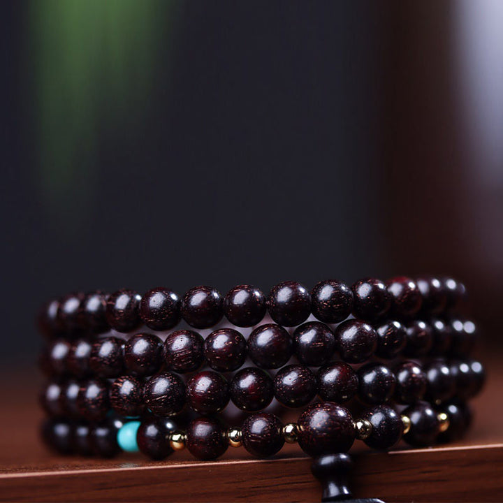Buddha Stones 108 Mala Koraliki Tybetańskie Małe Liście Czerwone Drzewo Sandałowe Bransoletka Równowagi Lotosu
