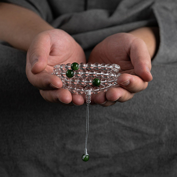 Buddha Stones 108 Koraliki Biały Kryształ Jade Medytacyjna Bransoletka Mala