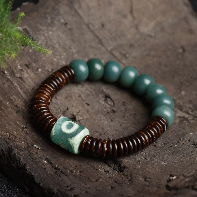 Tybetański Cyan Bodhi Seed Dzi Bead Bransoletka z łupin kokosa, która odstrasza złe duchy