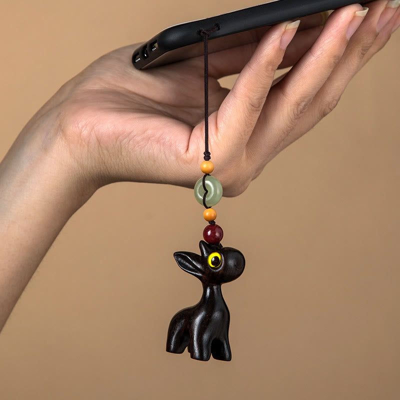 Buddha Stones Zielone drzewo sandałowe Drewno hebanowe Miniaturowy jeleń Pozytywny pokój Klamra Brelok Telefon Wiszący Dekoracja