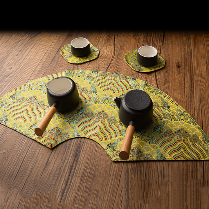 Podkładka pod Buddha Stones Vintage Sea Wave Bamboo Plum Blossom, podkładka pod kubek z haftem Kung Fu Tea Mat