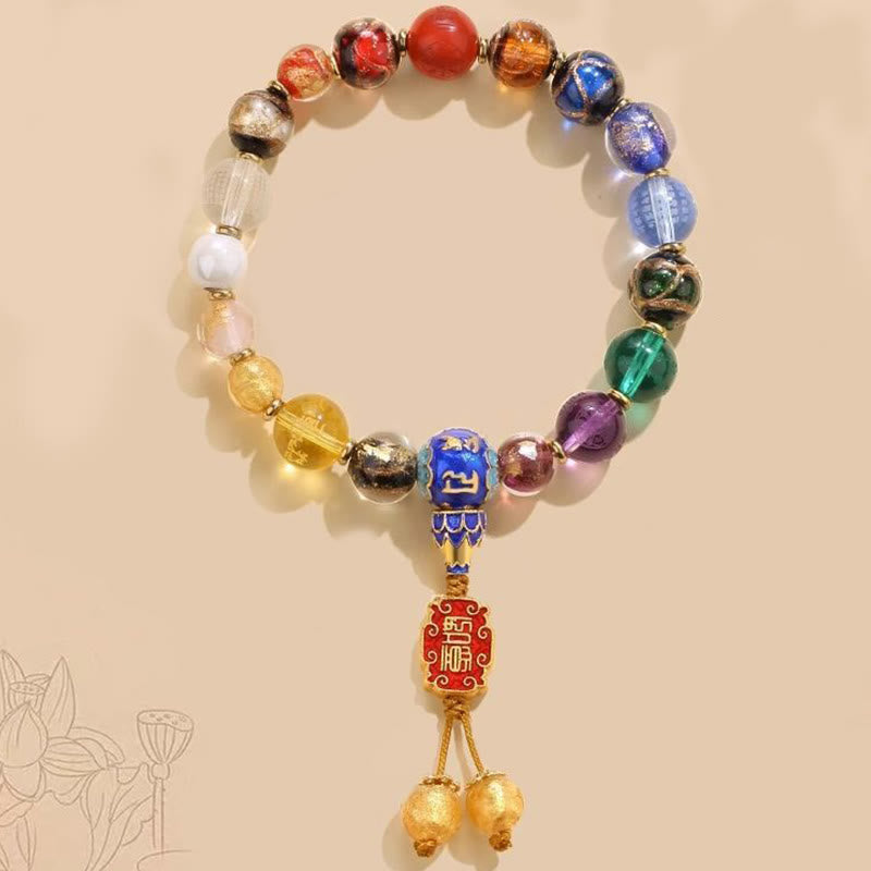 Buddha Stones Tybetańskie Kolorowe Kadzidło Popiół Liuli Szklane Koraliki Om Mani Padme Hum Dorje Wadżra 18 Koralików Nadgarstek Mala