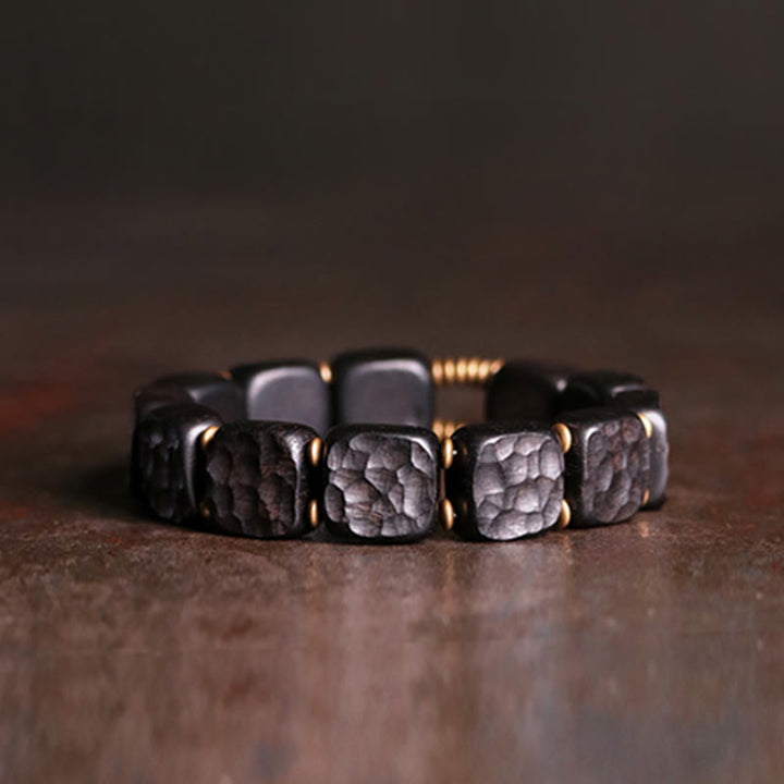 Buddha Stones Bransoletka w stylu retro z teksturą drewna hebanowego i miedzią Peace Balance