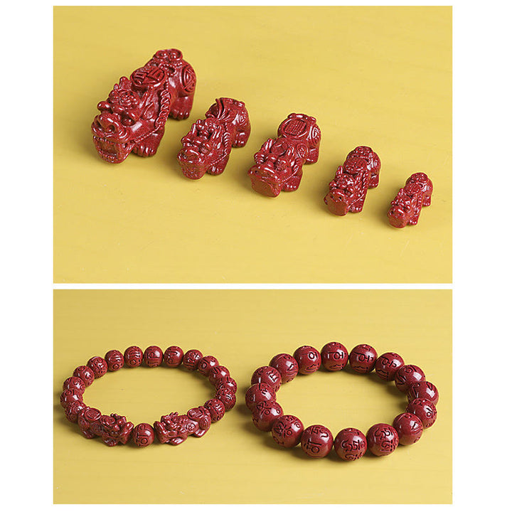Buddha Stones Naturalne Podwójne PiXiu Cinnabar Om Mani Padme Hum Bogactwo Szczęście Koralikowa Bransoletka