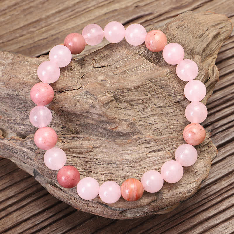 Buddha Stones 108 Mala Beads Różowa Kryształowa Bransoletka z Chwostem Miłości