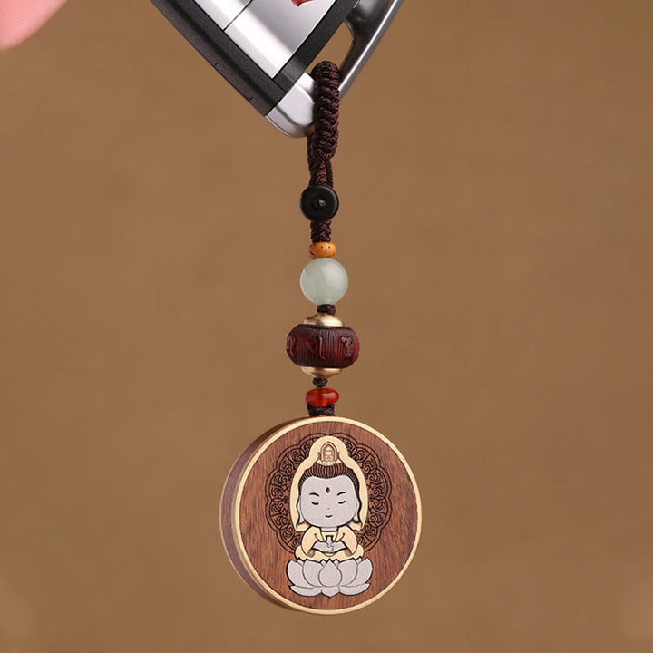 Buddha Stones Drewno hebanowe Palisander Budda Awalokiteśwara Om Mani Padme Hum Równowaga Car Key Chain Dekoracja