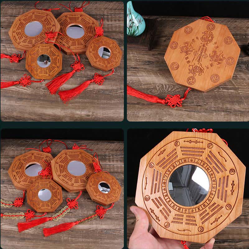 Feng Shui Bagua Mapa Peach Wood Monety Pięciu Cesarzy Chińskie Węzły Równowaga Mapa Energii Lustro