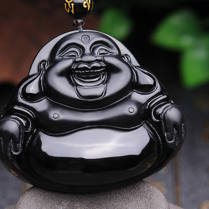 Naszyjnik z Buddha Stones Śmiejący się Budda Czarny Obsydian Transformacja - Czarny obsydian - image 1
