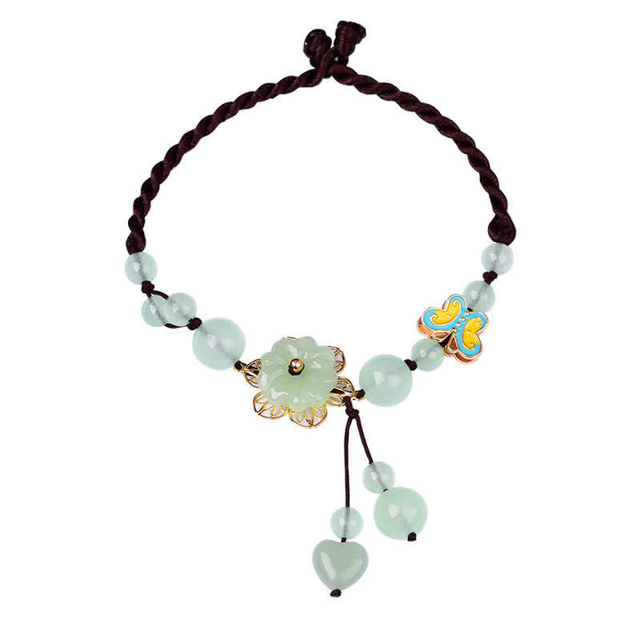 Buddha Stones Kwiat Jadeit Motyl Szczęście Obfitość Charm Anklet