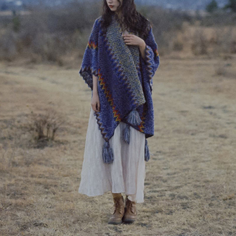 Buddha Stones Tybetański Szal Miękki Ciepły Robiony Na Drutach Płaszcz Zimowy Tybetański Szal Z Frędzlami - image 15