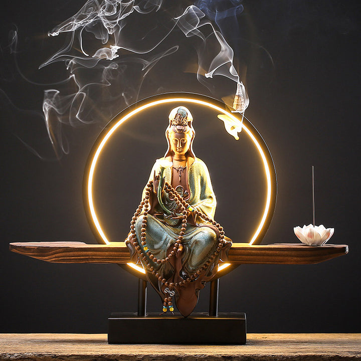 Buddha Stones Budda Awalokiteśwara Ceramiczny Lotos Relaksacyjny Kadzielnica Dekoracja