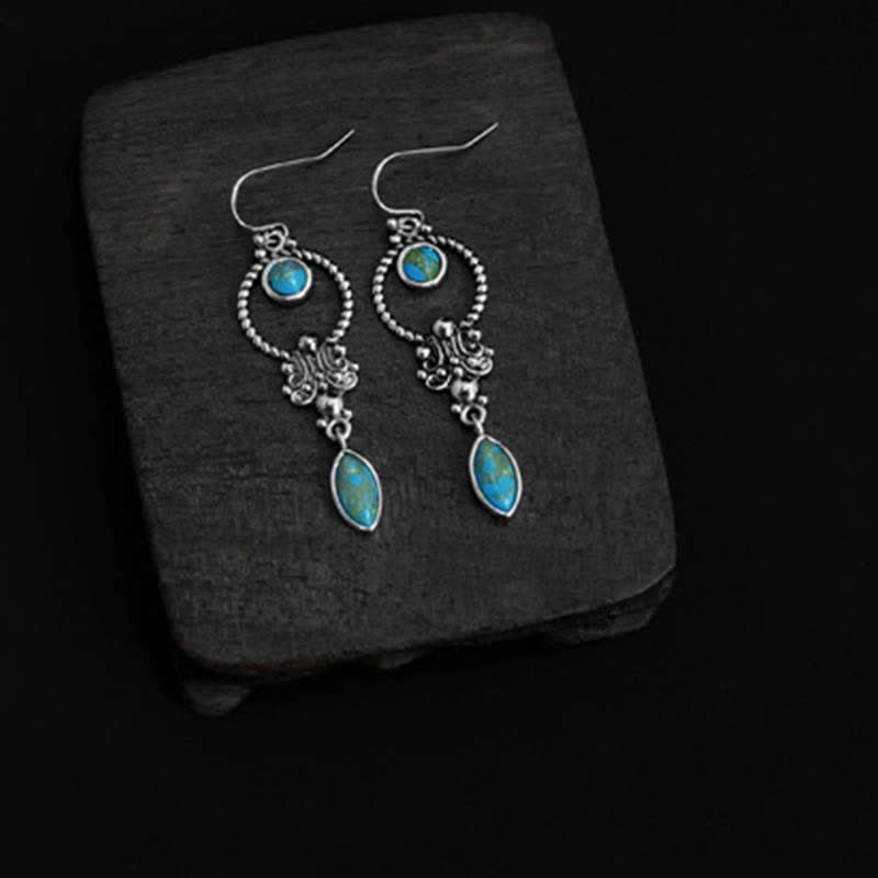 Kolczyki wiszące Buddha Stones 925 Sterling Silver Vintage Turquoise Waterdrop Pattern Balance Drop
