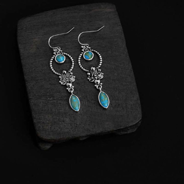 Kolczyki wiszące Buddha Stones 925 Sterling Silver Vintage Turquoise Waterdrop Pattern Balance Drop