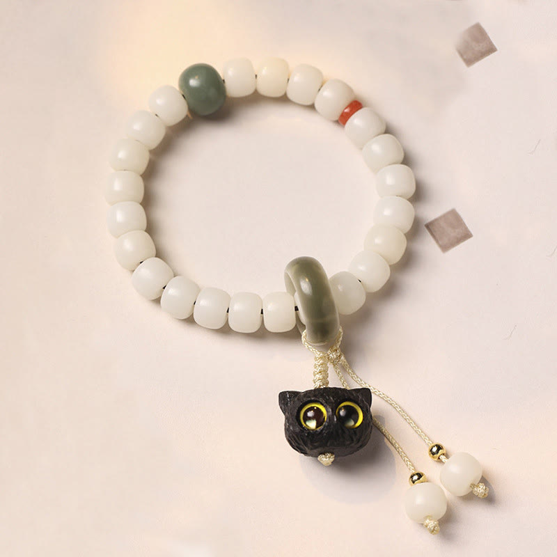 Buddha Stones Naturalne Nasiona Bodhi Afrykańskie Czarne Drewno Piękny Kot Charm Bransoletka Pokój Harmonia - Nasiona Bodhi dla kota o żółtych oczach - image 1