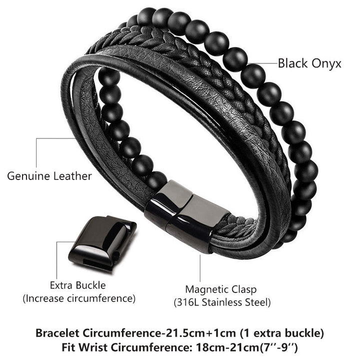 Bransoletka skórzana z Buddha Stones Natural Lava Rock Black Onyx Bead