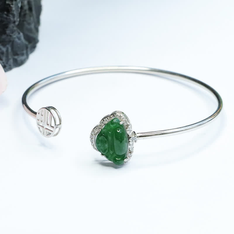 Bransoletka z Buddha Stones 925 ze srebra próby 925 z jadeitu z motywem śmiejącego się Buddy