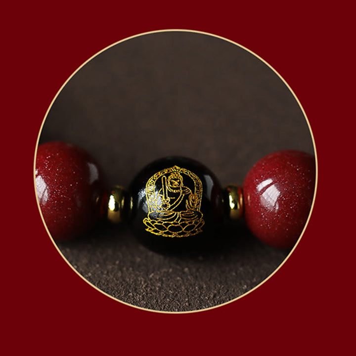 Buddha Stones 925 Srebro Sterlingowe Chiński Zodiak Natal Budda Cynober Om Mani Padme Hum Spokojna Bransoletka
