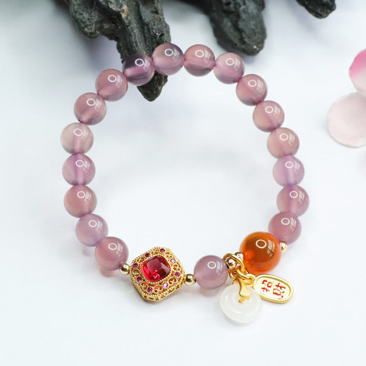 Buddha Stones Naturalny Fioletowy Chalcedon Cukierkowy Agat Klamra Pokoju Harmonia Szczęście Bransoletka z Urokiem