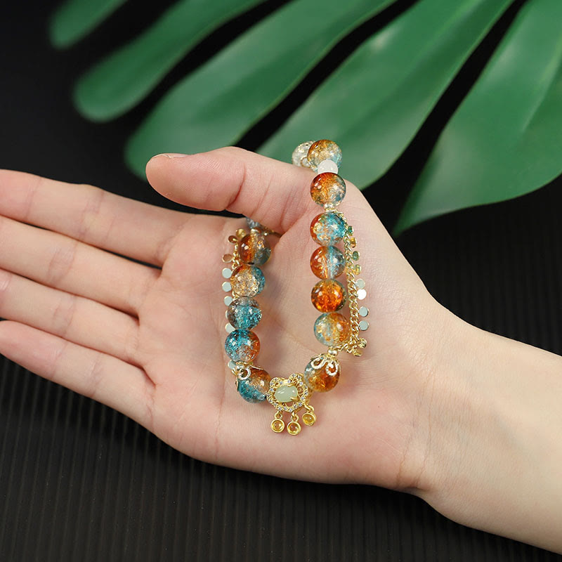 Buddha Stones Kolorowe Koraliki Szklane Liuli Chińskie Zamki Bransoletka Fortuna