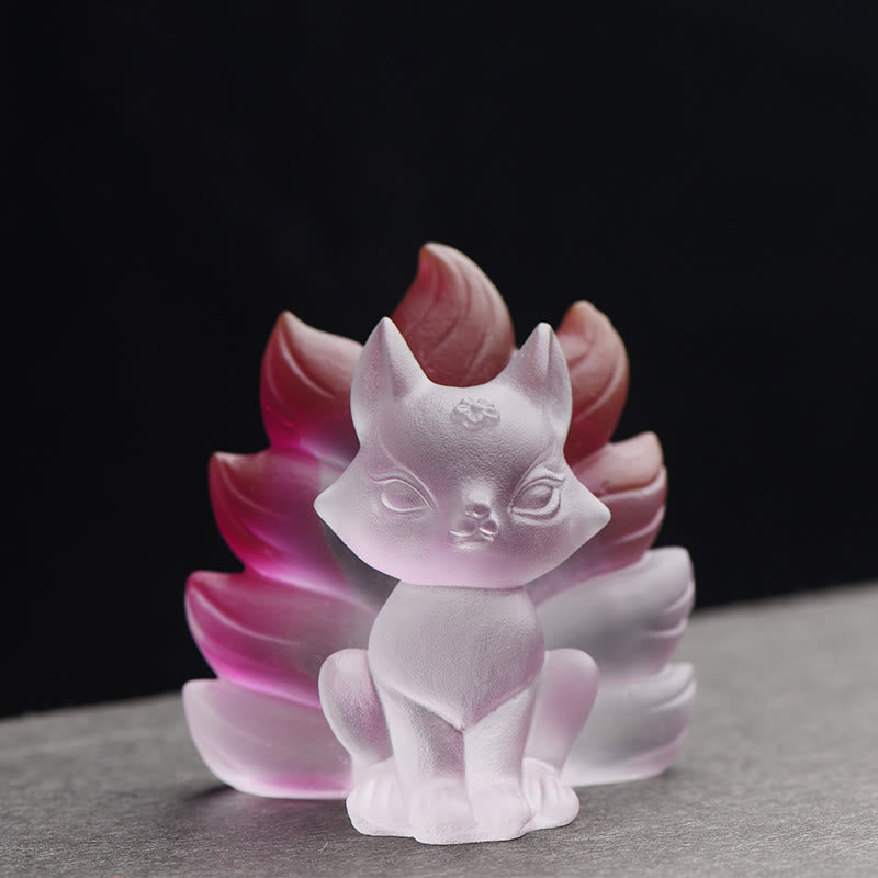 Buddha Stones Mały Dziewięcioogonowy Lis Sukces Siła Domowa Figurka Dekoracja - Różowo-biały - Mały 58*55*45mm - image 2