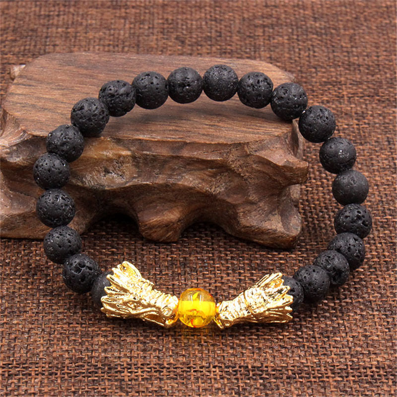 Bransoletka z koralików Buddha Stones White Turquoise Lava Rock Dragon Blessing