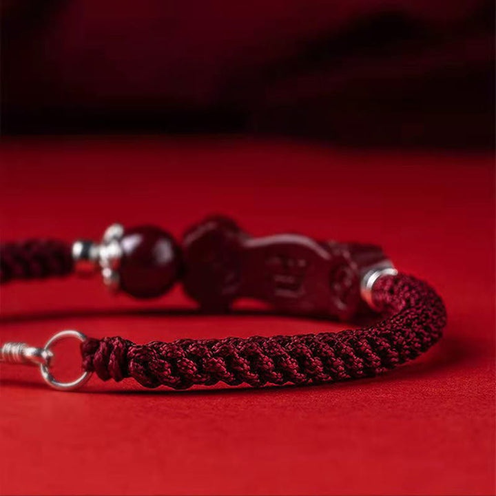 Buddha Stones Ręcznie robione PiXiu Cinnabar Wealth Luck Bransoletka pleciona