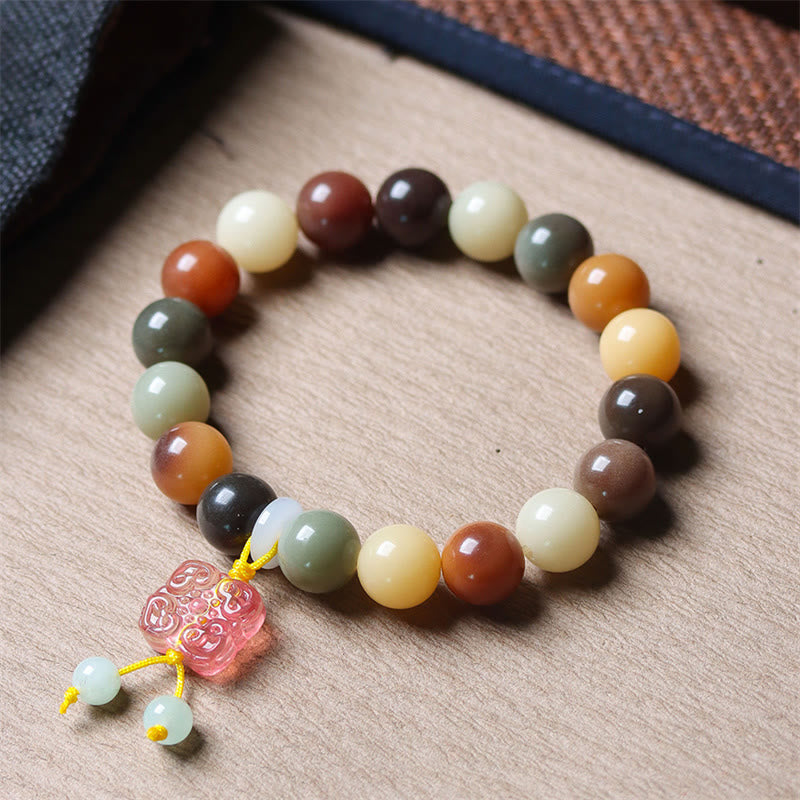 Buddha Stones Naturalne Wielokolorowe Gradientowe Nasiona Bodhi Liuli Szklana Bransoletka z Urokiem Pokoju