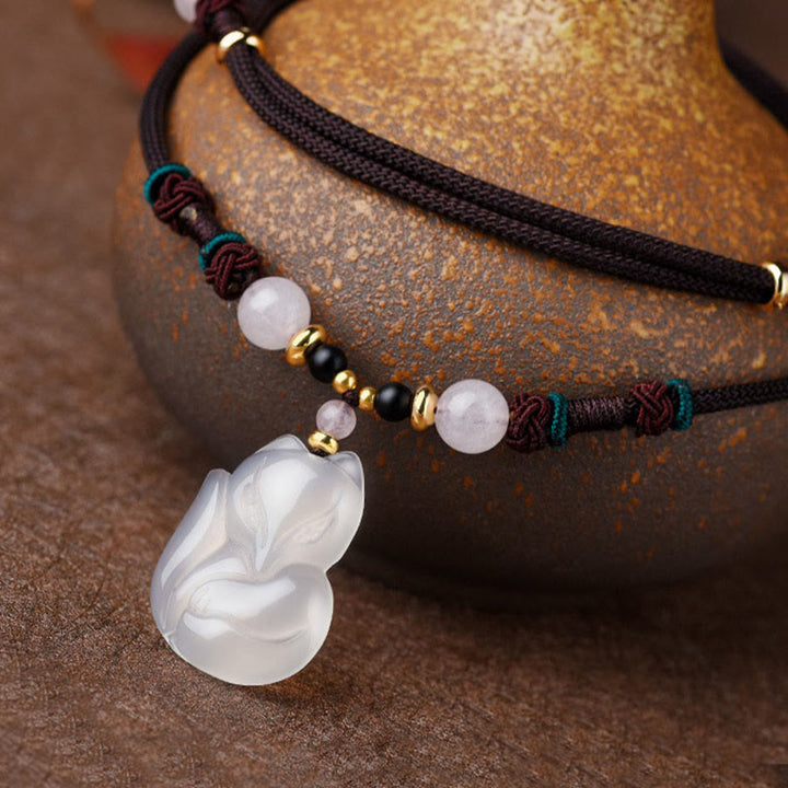 Buddha Stones Chalcedon Lis Różowy Kryształ Koralik Harmonia Naszyjnik Wisiorek