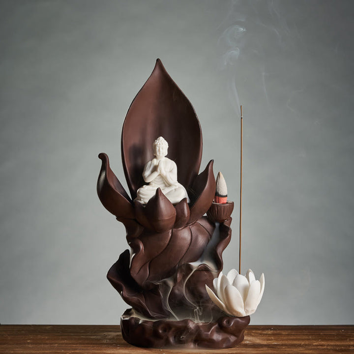 Buddha Stones Lotos Budda Awalokiteśwara Oświecenie Fioletowa Glina Kadzielnica Dekoracja
