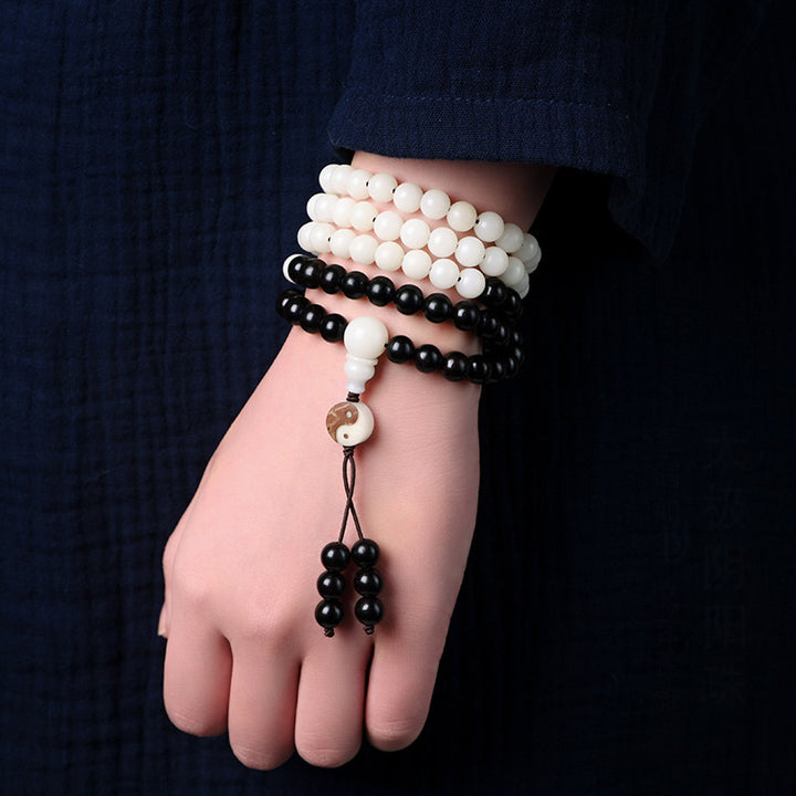 Buddha Stones Hebanowy Naszyjnik Ochronny YinYang Mala