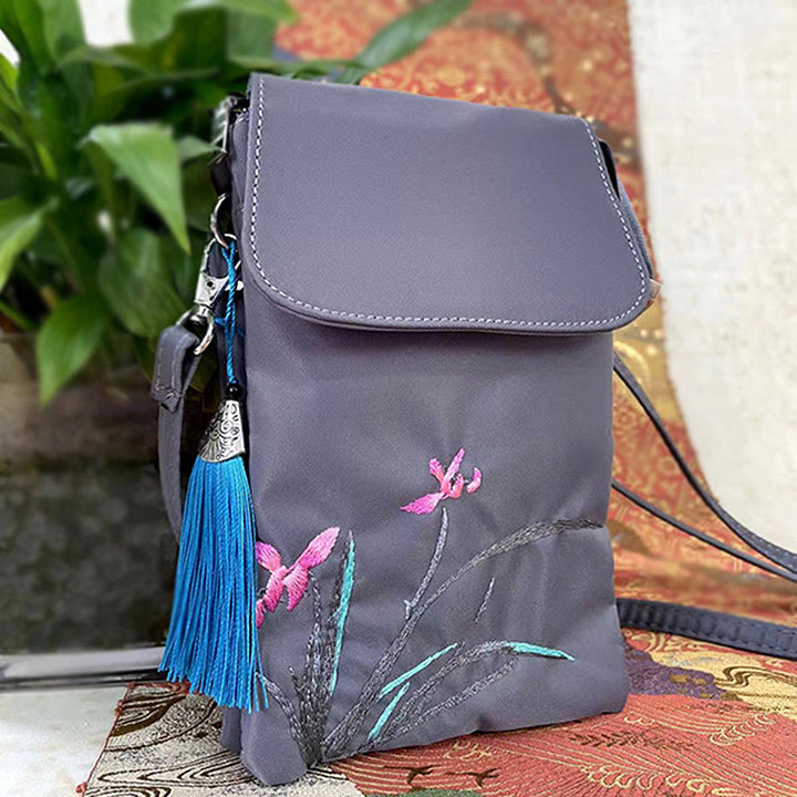 Buddha Stones Wodoodporna Ręcznie Haftowane Kwiaty Lotosu Torba Crossbody Torba Na Ramię Torba Na Telefon Komórkowy
