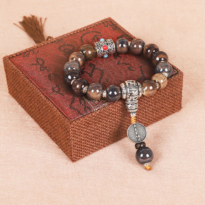 Buddha Stones Tybet Om Mani Padme Hum Koło Modlitewne Dorje Vajra Grawerowane Szklane Koraliki Bransoletka Mądrości