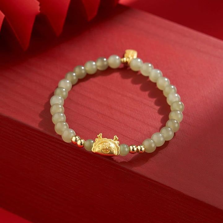 Buddha Stones Rok Smoka Pierożek Naturalny Czerwony Agat Granat Hetian Jade Fu Charakter Szczęście Sukces Bransoletka