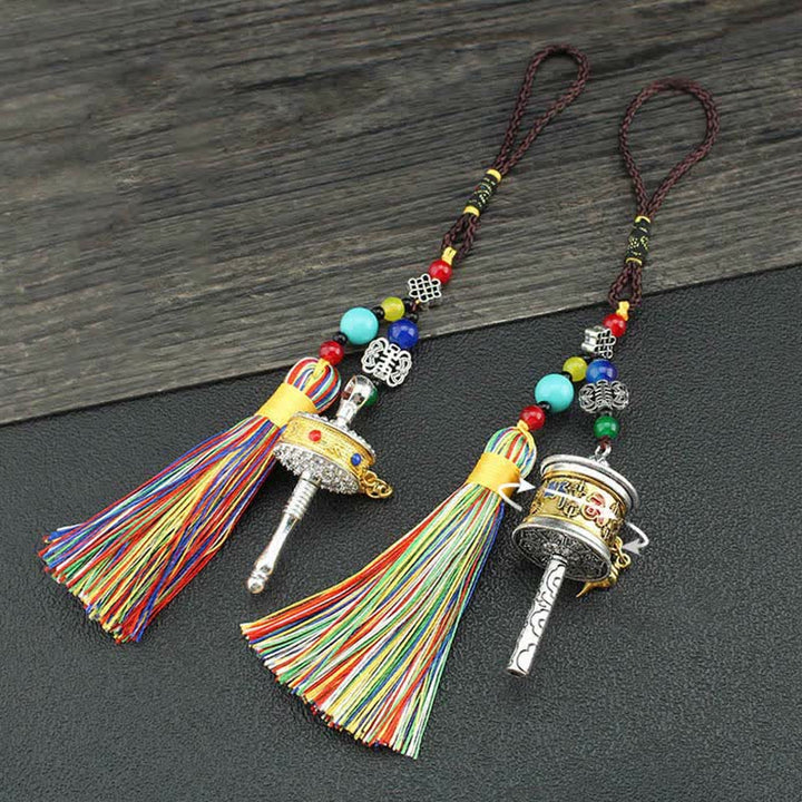 Tybet Om Mani Padme Hum Koło modlitewne Tassel Bag Dekoracja samochodowa do zawieszenia