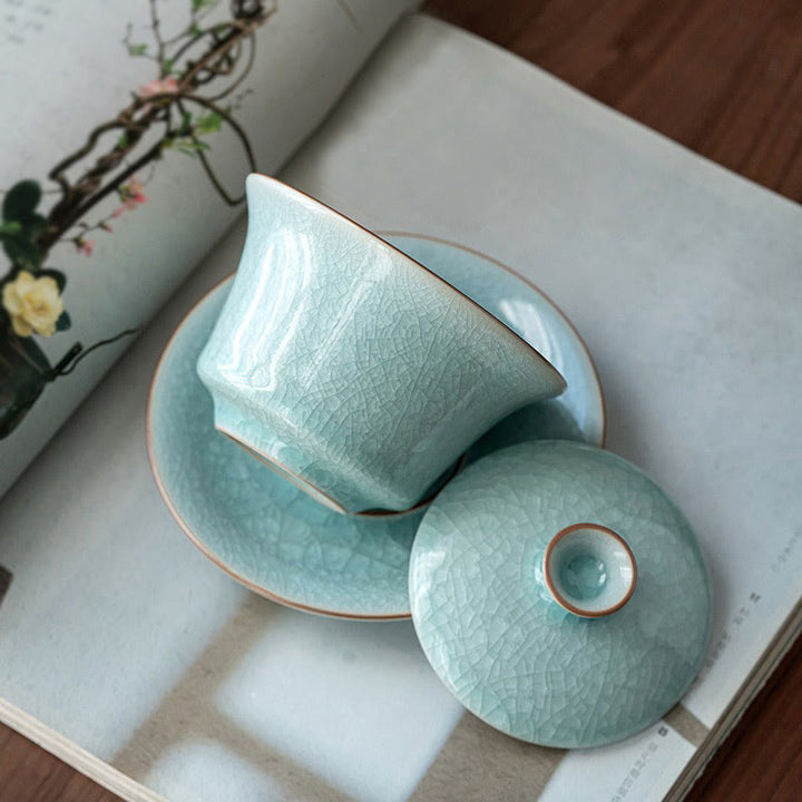 Buddha Stones Retro Zielony Lodowy Glazura Ceramiczny Gaiwan Sancai Filiżanka Kung Fu Filiżanka I Spodek Z Pokrywką