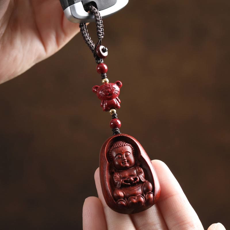 Buddha Stones Mały liść Czerwony Sandałowiec Budda Cynober Chiński Zodiak Amulet Ochrona Brelok