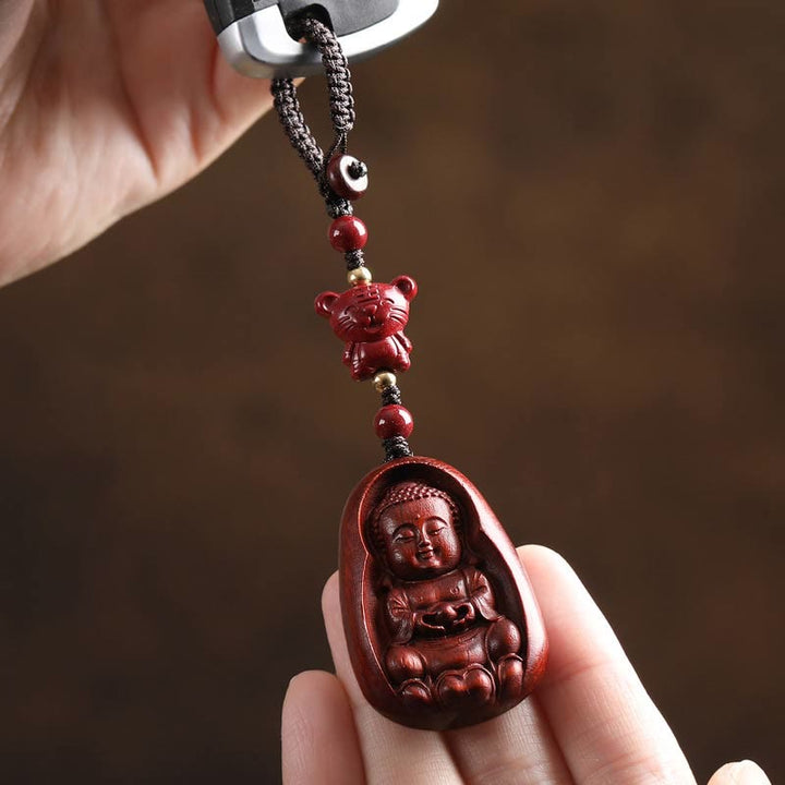 Buddha Stones Mały liść Czerwony Sandałowiec Budda Cynober Chiński Zodiak Amulet Ochrona Brelok