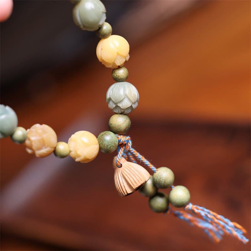 Bransoletka Buddha Stones Bodhi Seed Lotus Green Sandalwood Wisdom Harmony