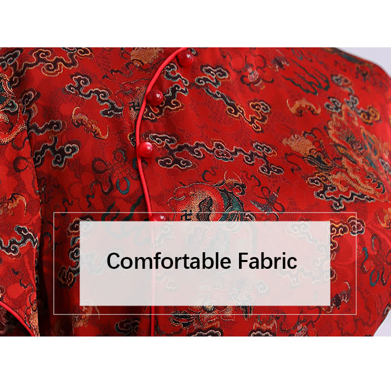 Buddha Stones Vintage Pomyślne Chmury Liście Drukuj Cheongsam Sukienka Damska Qipao - image 7